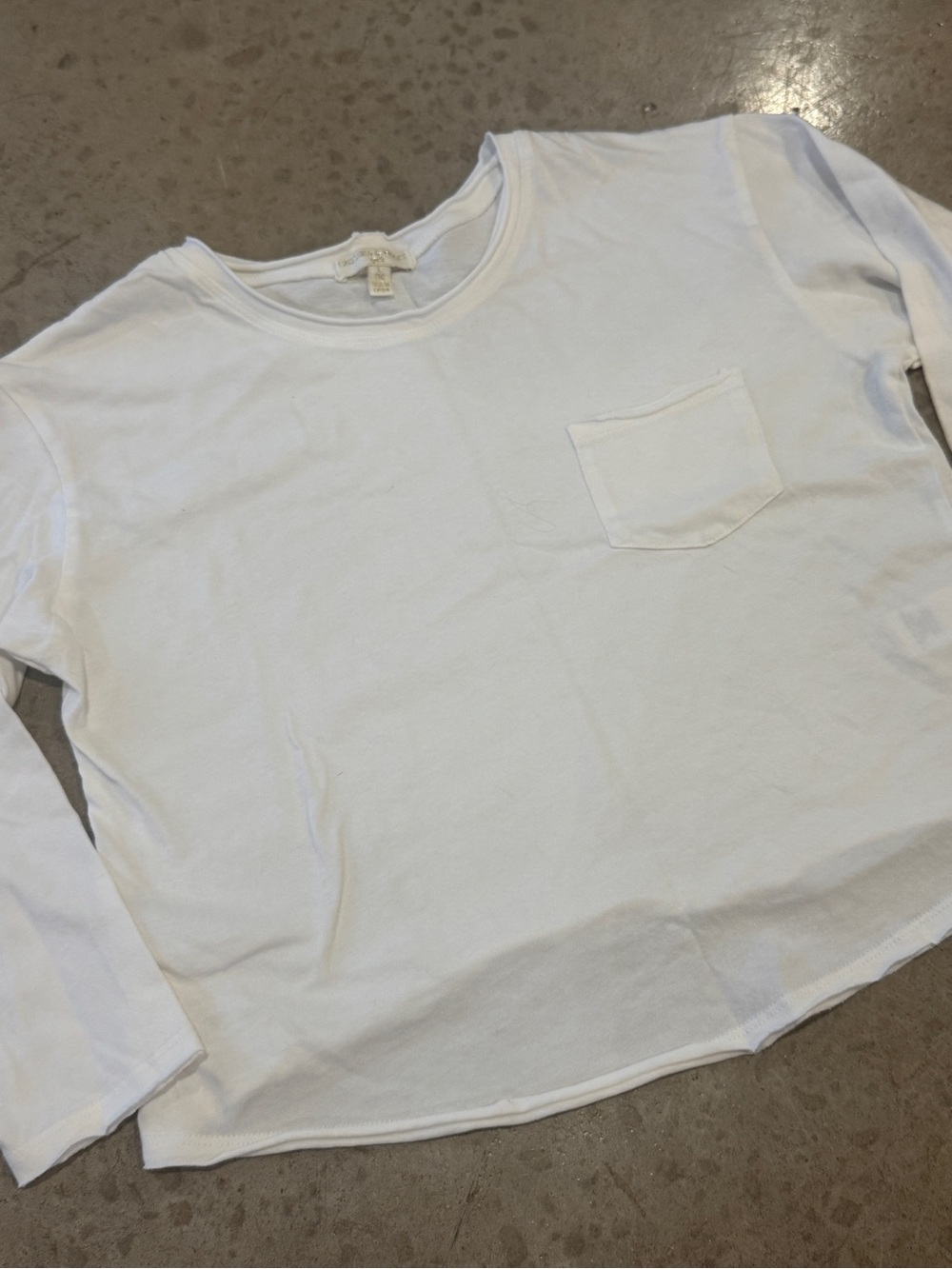 Kids White Long Sleeve Pocket Tee